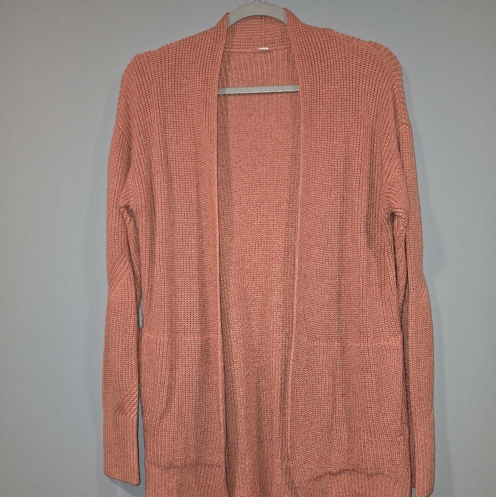 Lululemon Cashlu Sweater Wrap Women's M / L Open Cardigan Coral EUC L2 Pockets